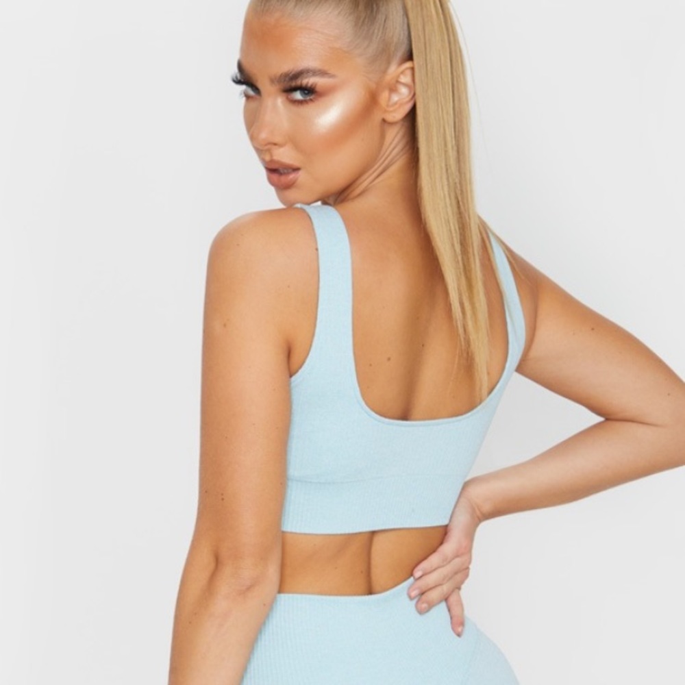 Blue Seamless Ribbed Sports Bra - Picture 2 of 5